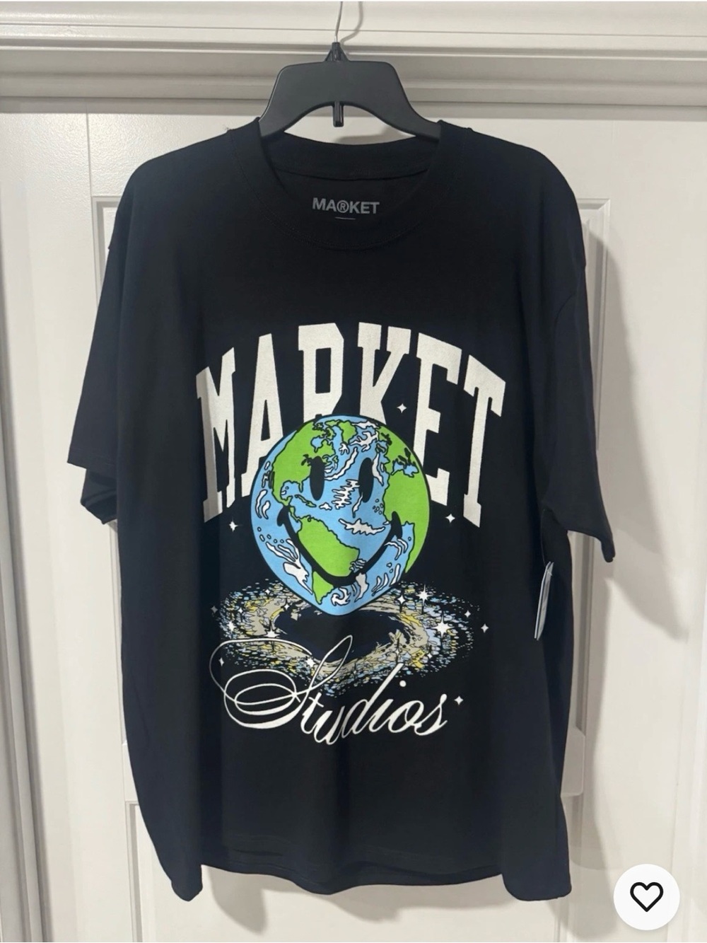 Market Studio Black Short Sleeve Tee with Blue & Green Globe Graphic